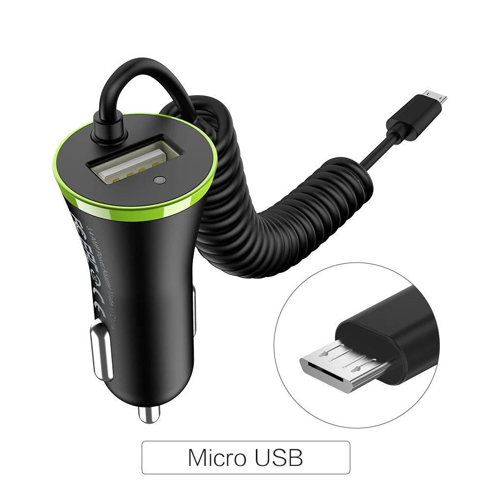 Micro USB Cable RAXFLY Mini USB Автомобильное зарядное устройство всего 3.4A Micro USB+ mini type C+ USB кабель для huawei mate 9 Xiaomi Mi5 5S iPhone 6 7 5 - Тип штекера: Micro USB Cable