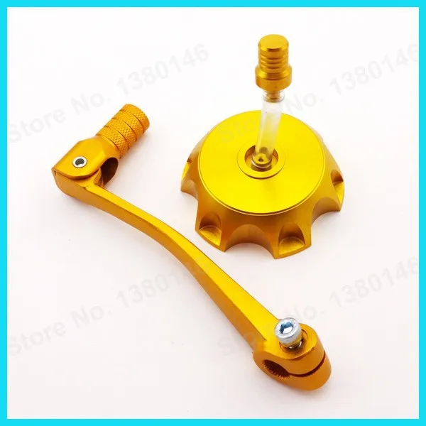 Складной золотой/золото Шестерни Цельнокройное переключения рычага+ бензин газ Топливные баки для мотоциклов Кепки Крышка для китайских 110cc 140cc Яма Грязь велосипед SDG gpx