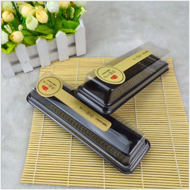

Transparent Rectangular Packaging Box with lid, Black Plastic Bakery Box, Pastry Minicake Puff Macaron packaging 100PCS
