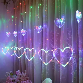 

ISHOWTIENDA 1 Set f led curtain string light LED Heart-shaped Hanging Curtain Light String Net Xmas Home Party Home Decor#513g35