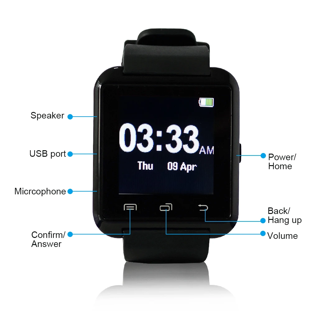 

New arrival 1.44 inch touch screen Smart Watch U8 Sport Wrist Watch for Android Phone Smart phones IOS Apple(black)