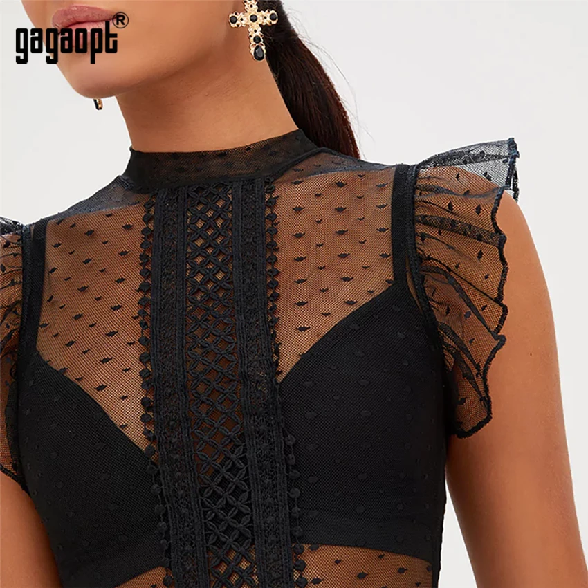 Gagaopt 2018 Summer Overalls Lace Bodysuit Women Ruffle Sleeve Sexy Bodysuit Polka Dot Mesh Bodysuit Club Jumpsuit Blusas Gagaopt 2018 Summer Overalls Lace Bodysuit Women Ruffle Sleeve Sexy Bodysuit Polka Dot Mesh Bodysuit Club Jumpsuit Blusas