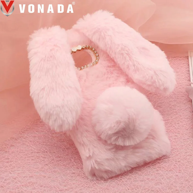 

Vonada Plush Case for Motorola Moto G5s Plus E4 G4 G5 G6 Plus X4 Cute 3D Rabbit Ears Fur Cover TPU Diamond Soft Case Cover