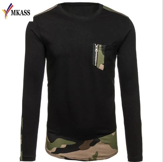 2017 New Fashion Brand Clothing Men T Shirt Slim Fit Long Sleeve T Shirts Men Button Stitching O-Neck Cotton Casual T-Shirt