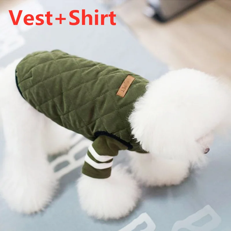 Army green suit Зимняя куртка Собака Костюм Одежда для собак для маленькие собаки, питомцы пальто Теплый Щенок Костюмы Йорки Чихуахуа Вельветовая теплая одежда 12a - Цвет: Army green suit