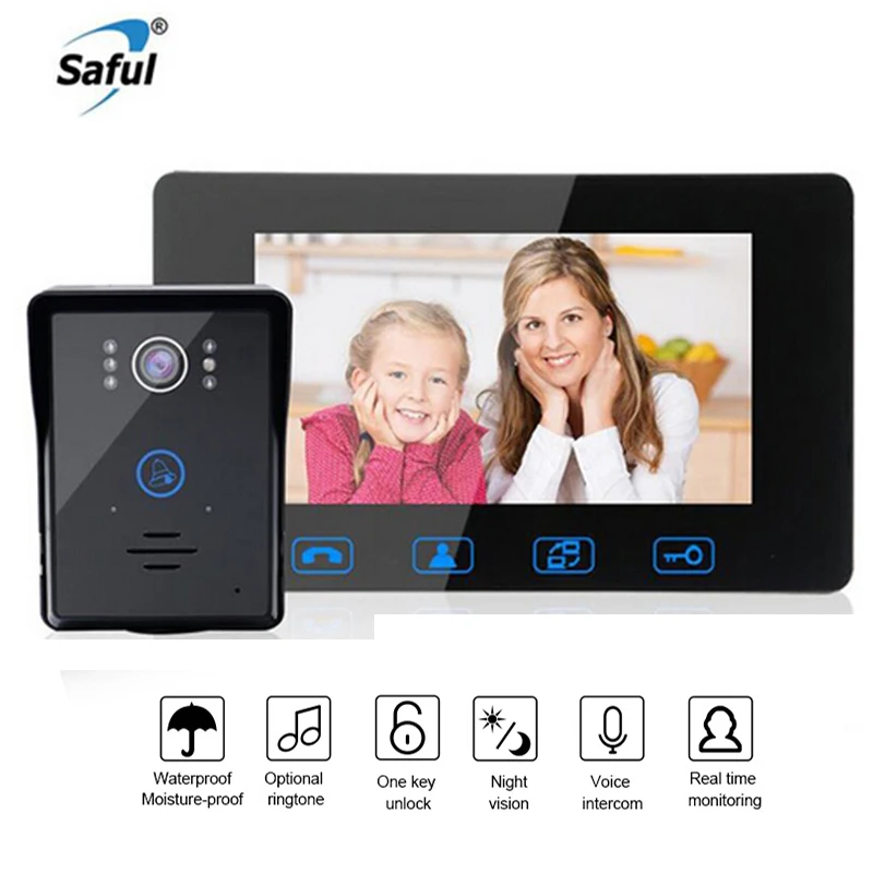 Saful Новый 7 ''проводной видео домофон с ЖК дисплей монитор видеонаблюдения