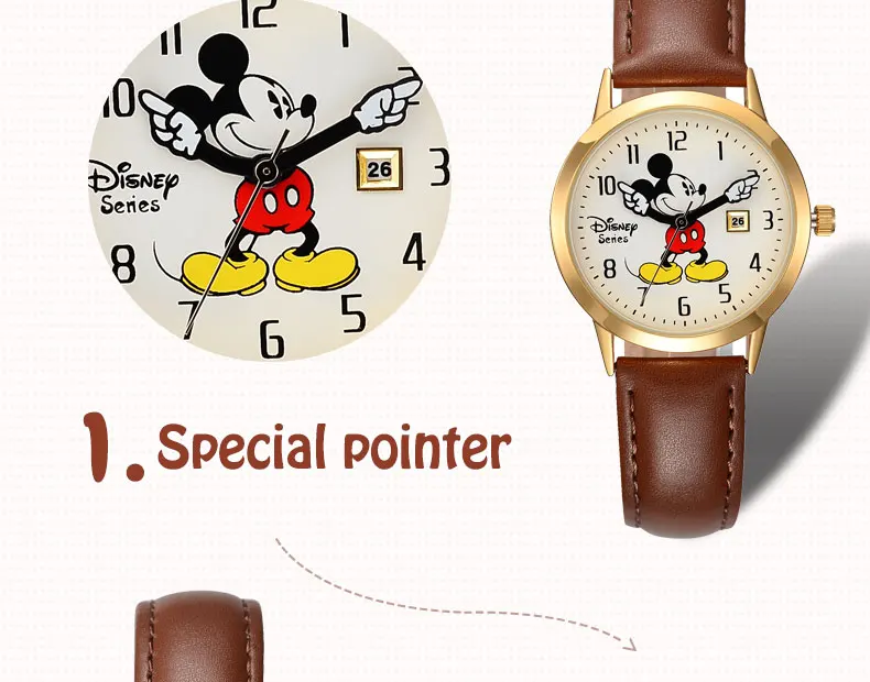 Детские часы disney, детские часы, подлинный бренд, роскошные часы, Микки, повседневные модные милые кварцевые наручные часы, кожа