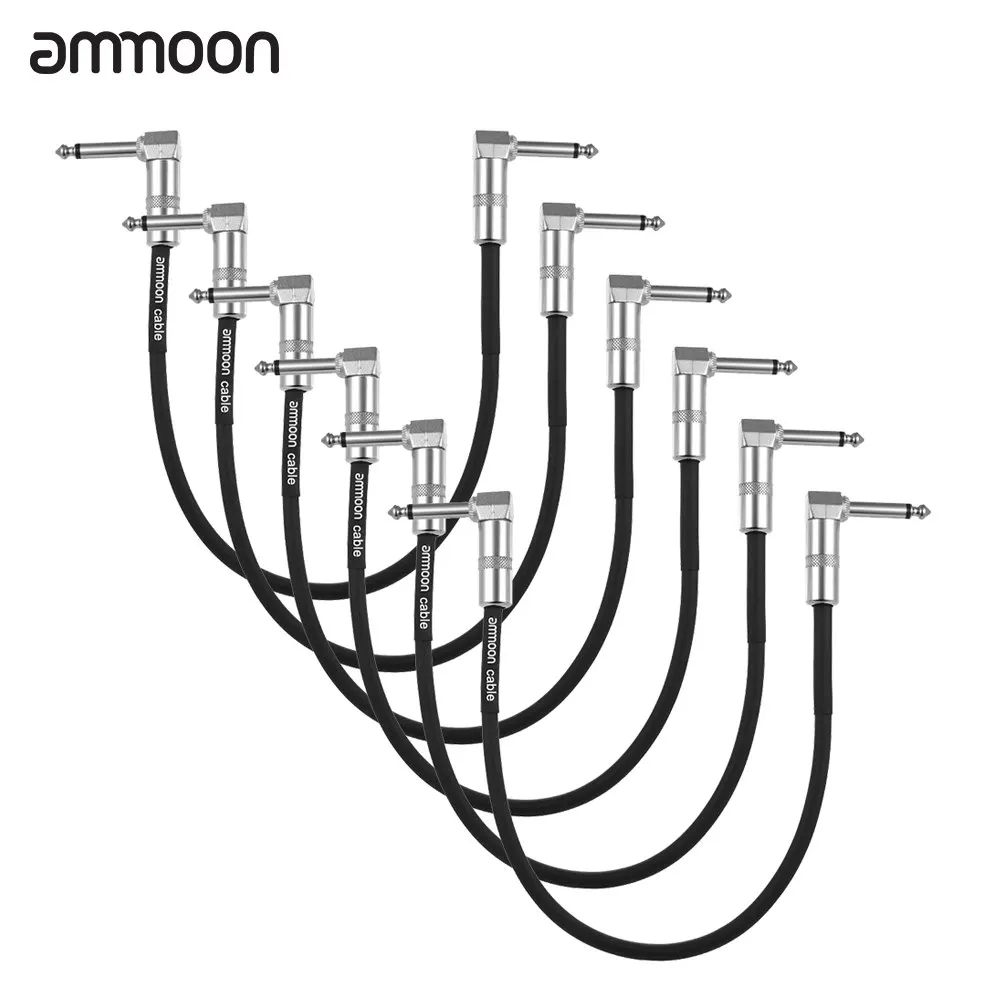 

ammoon 6-Pack Guitar Effect Pedal Instrument Patch Cable 30cm/ 1.0ft Long with 1/4 Inch 6.35mm Silver Right Angle Plug