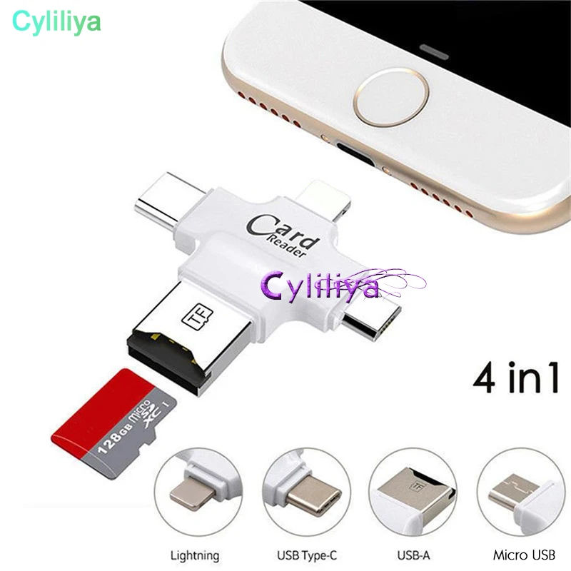 100 шт. Наивысшее качество 4 в 1 накопитель iflash USB 2,0 Micro SD TF OTG Картридер для iPhone 8 samsung s7 s6 Тип c ПК