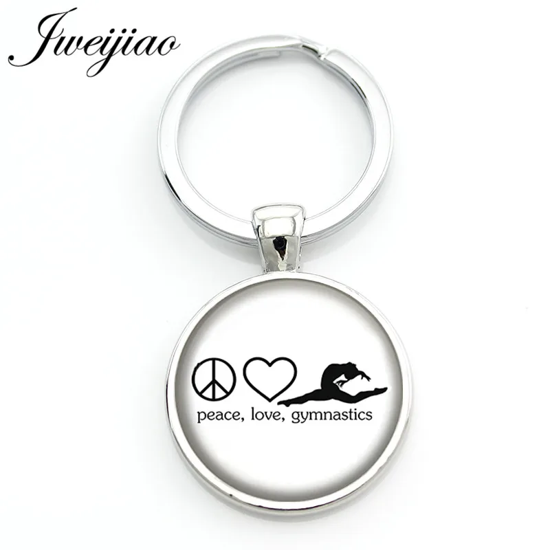 JWEIJIAO Fashion I Love Gymnastics keychain women men jewelry Peace