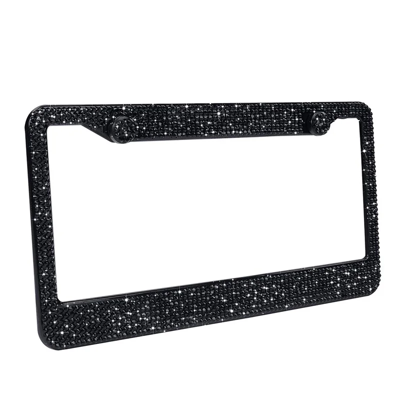 Bling Crystal License Plate Frame Women Luxury Handcrafted Rhinestone Car Frame Plate with Ignition Button For USA Canada Truck