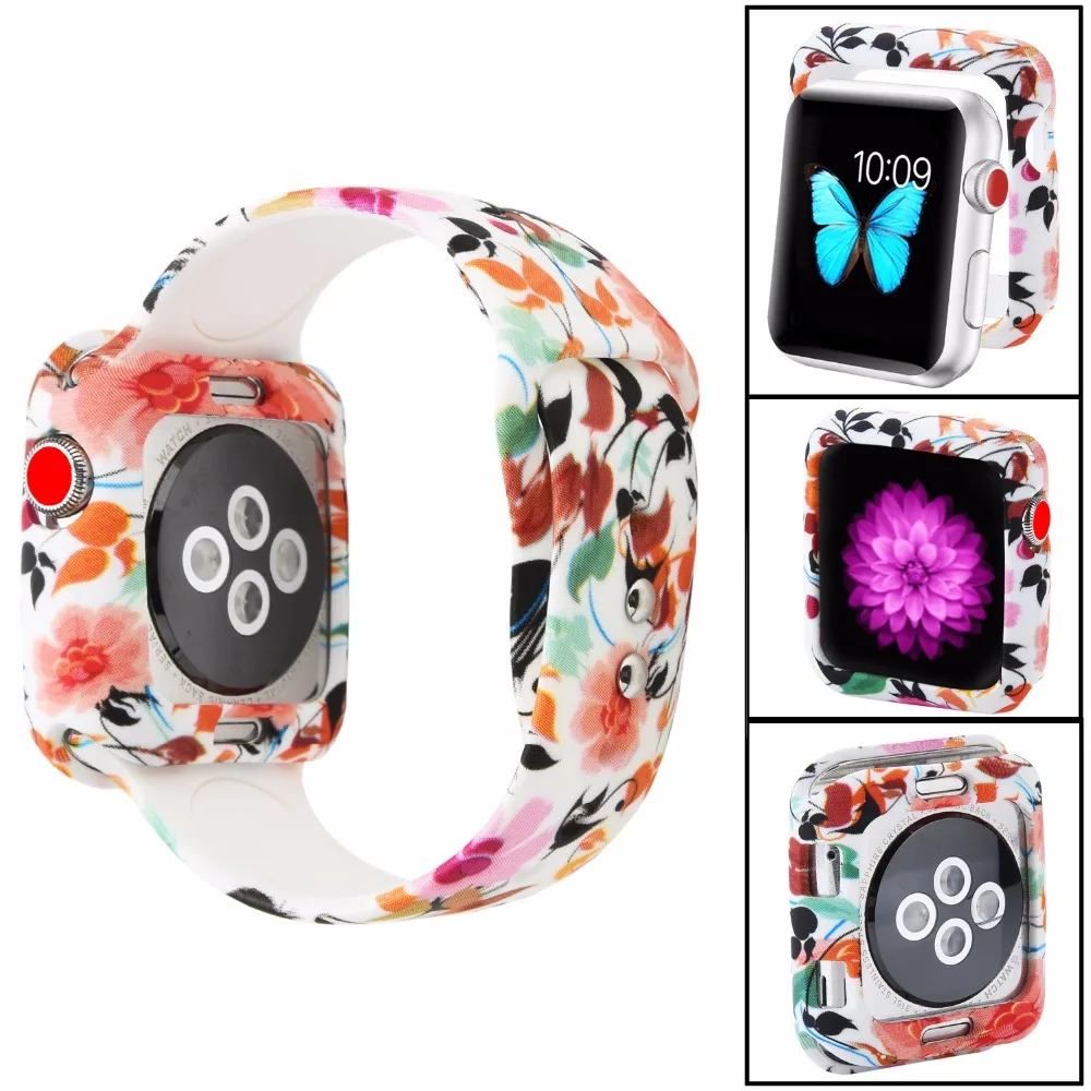 Beorcabo мягкий силиконовый ремешок для часов с цветочным принтом Repalcement для Apple Watch Band 1 2 3 Series, защитный чехол для Iwatch
