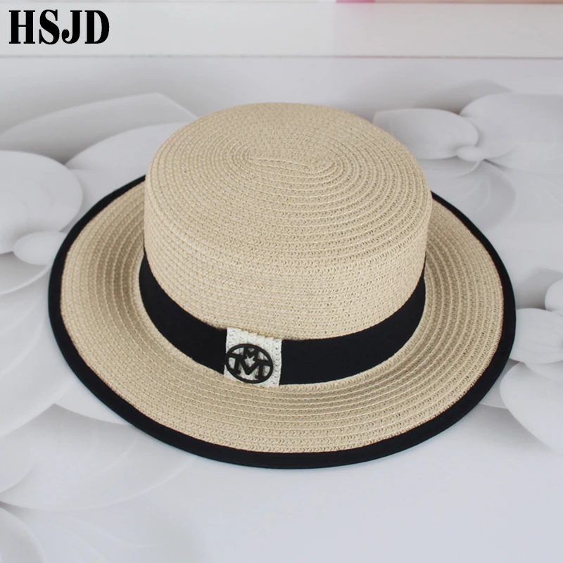 Шляпа женская Соломенная солнцезащитная Панама с плоским верхом шляпа для