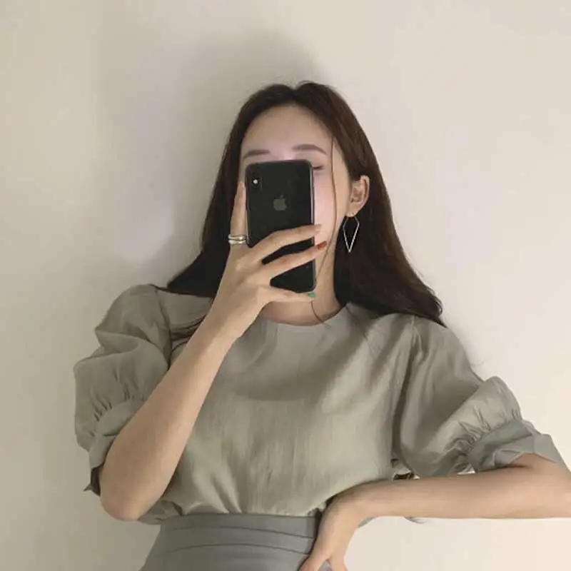 Green shirt Летний халат femme Свободный дикий короткий рукав шифоновое платье с круглым вырезом рубашка+ необычное слово сплошной цвет короткая юбка сумка бедра - Цвет: Green shirt