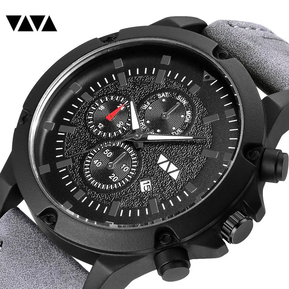

Fashion Watch Top Brand Leather Quartz Clock Waterproof Sports Mens Big Watches Casual Retro Male Wristwatches Relogio Masculino