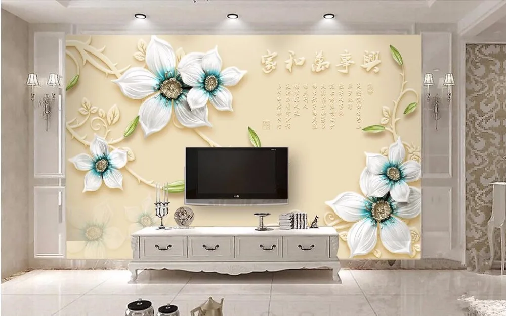 Papel de parede personalizado 3d mural jóias em relevo simples moda novo estilo chinês tulipa fundo ouro rendas jóias flor murais 35