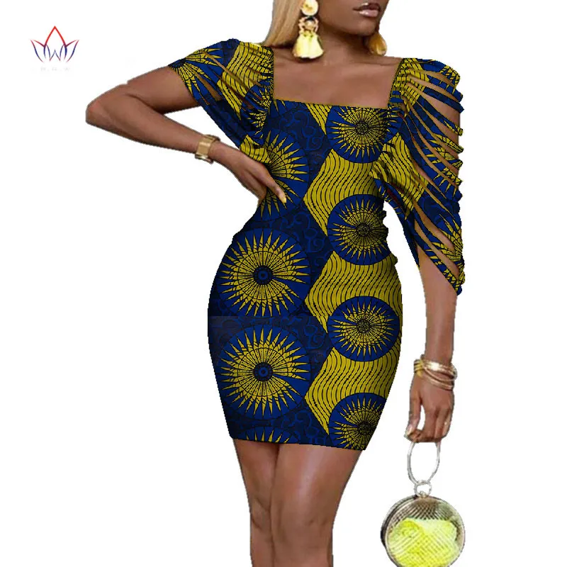 Базен Riche Сексуальные Платья Одежда традиционный африканский дизайн одежда Дашики Африканский Воск Платье с принтом для женщин WY4317