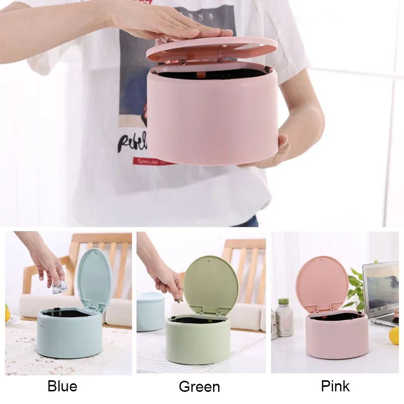 Table Dustbin Sundries Car Garbage Can Desktop Trash Can Case Holder Round Rubbish Bin HG99