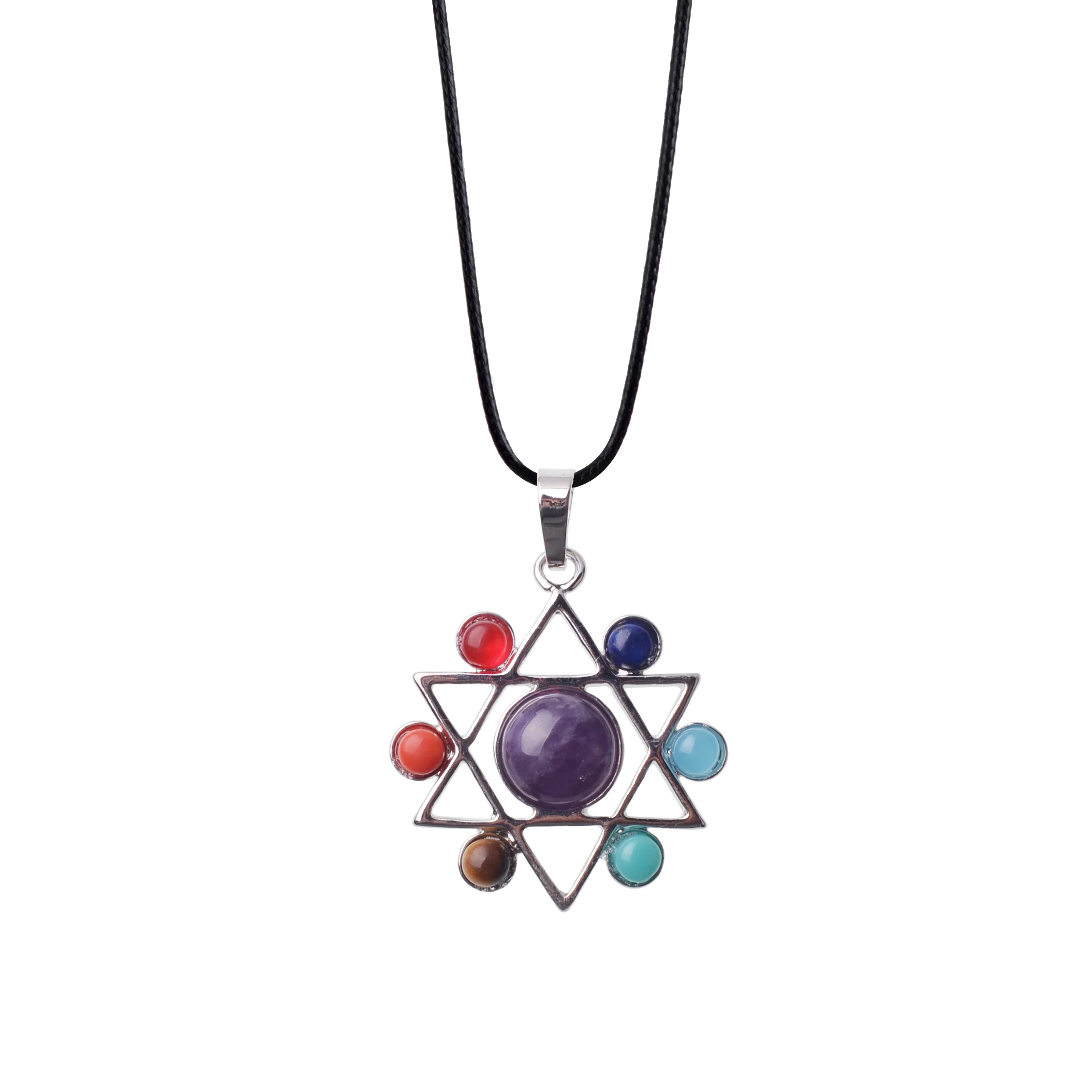 color 7 SEVENSTONE натуральный 7 чакра камень Йога Бохо прибытие цветок жизни Подвески символ рейки здоровье подвеска, амулет, ожерелье ювелирные изделия - Окраска металла: color 7