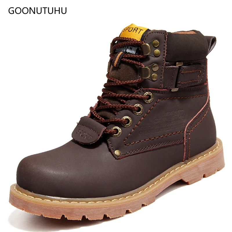 

Fashion men's boots military leather shoes casual winter tactical combat army work big size shoe for couple ankle boots for men