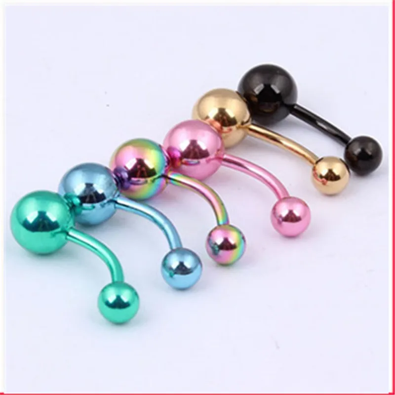 

stainless steel gold color double ball navel piercing navel rings belly button rings ear piercing fashion body jewelry gifts