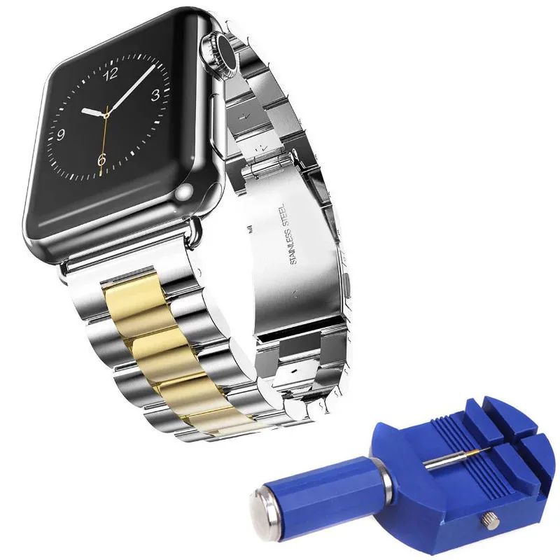 Ремешок для часов из нержавеющей стали для Apple Watch 44 м 40 мм ремешок для iWatch 4 3 2 1 42 мм 38 мм сменный металлический ремешок на запястье с инструментом - Цвет ремешка: Silver w Gold