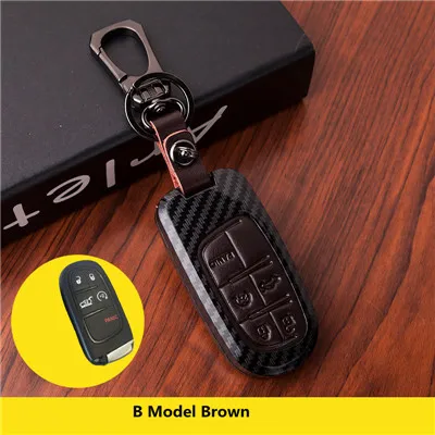 B Model brown Углеродное волокно Автомобильный ключ чехол для Jeep Grand Cherokee Compass Патриот Dodge Journey Chrysler 300C Renegade Автомобильный ключ оболочки - Название цвета: B Model brown
