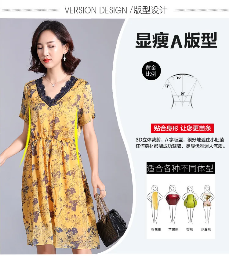 New2019Summer Стиль элегантный цветочный шифоновое платье с коротким рукавом эластичный пояс кружево с v-образным вырезом отпуск Повседневные платья; vestidos XXXXXL 4XL 5XL