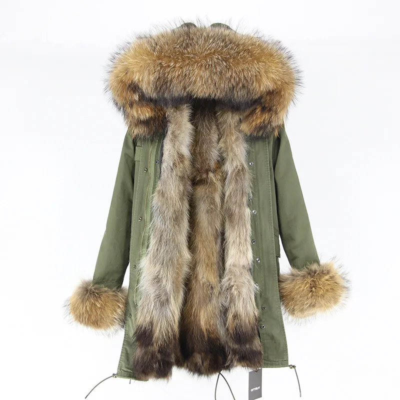 green coat Пальто из натурального меха, бренд, новые парки, зимняя куртка для женщин, зимняя женская парка, натуральный большой меховой воротник из меха енота, подкладка из лисьего меха - Цвет: green coat