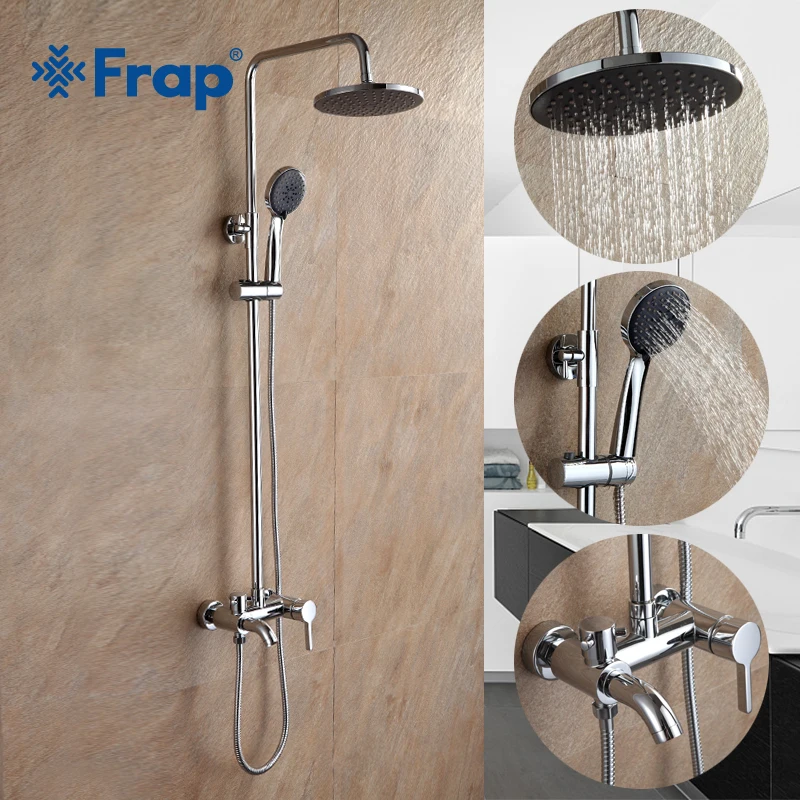 Frap High Quality Chrome Bath Shower Faucets Set Bathtub Mixer Faucet With Hand Sprayer Wall Mounted Bathroom Exposed Tap F2416
