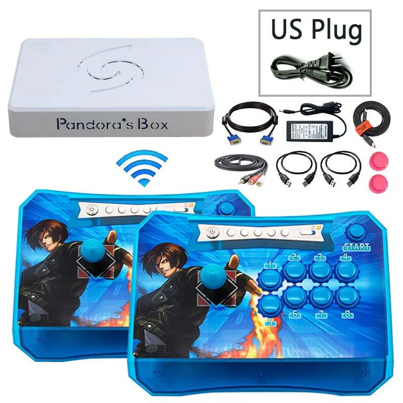 Аркадный контроллер комплект 2 игроков джойстик Pandora's Box 6 1300 в 1 беспроводной аркадный файтинг палка подключена к телевизору ПК PS3 - Цвет: 2P 2 blue US plug