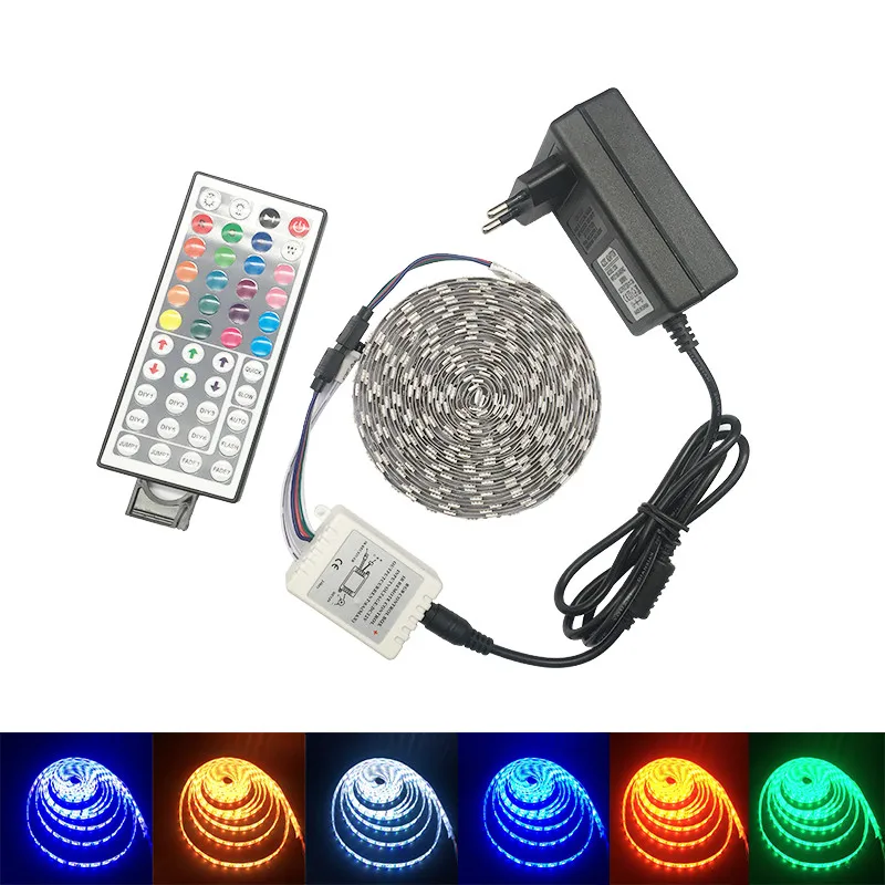 

SMD 5050 RGB LED Strip Waterproof DC 12V 60LED/m 300LEDs 5M LED Strips Light Flexible with 3A Power and Remote Controller