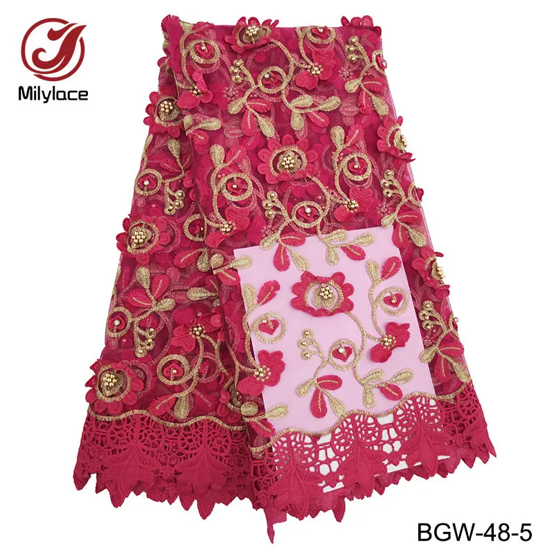 fushia pink Горячая в африканском стиле, цвет фуксии кружево ткань вышивка французское кружево с бисером Ткань 5 ярдов Королевский Буле Тюль кружевная ткань ELT-05 - Цвет: fushia pink