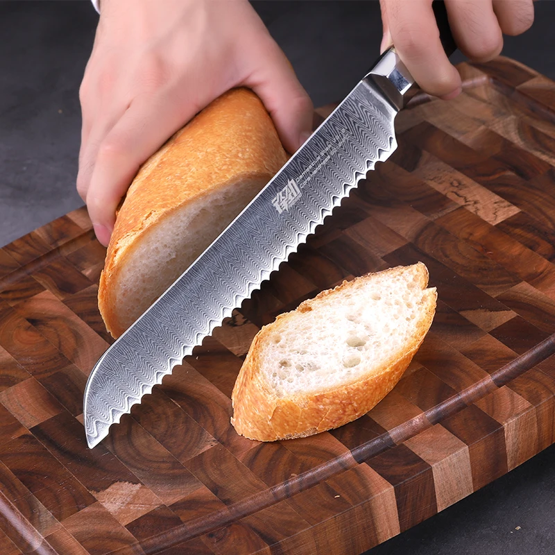  FINDKING Professional 8 inch Bread Knife Ebony Wood Octagonal Handle Ladder Pattern 67 Layers Damas - 32987589364