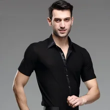 Летняя мужская одежда для латинских танцев для взрослых, рубашка с коротким рукавом для сцены, бальных танцев, современный сальса, танго, латинский танец самба, черные рубашки, костюмы