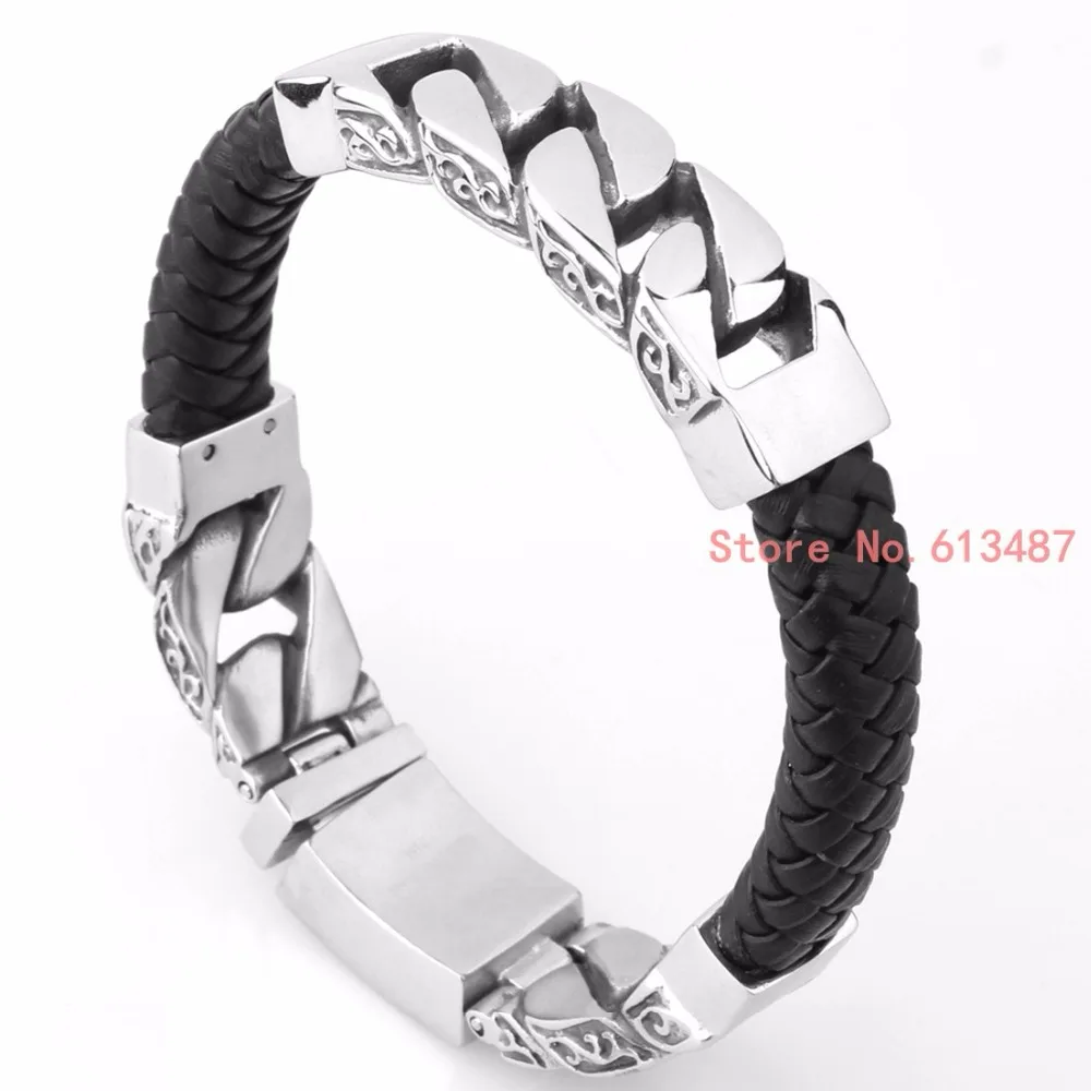 Новинка черный кожаный браслет для панцирной цепи из натуральной кожи