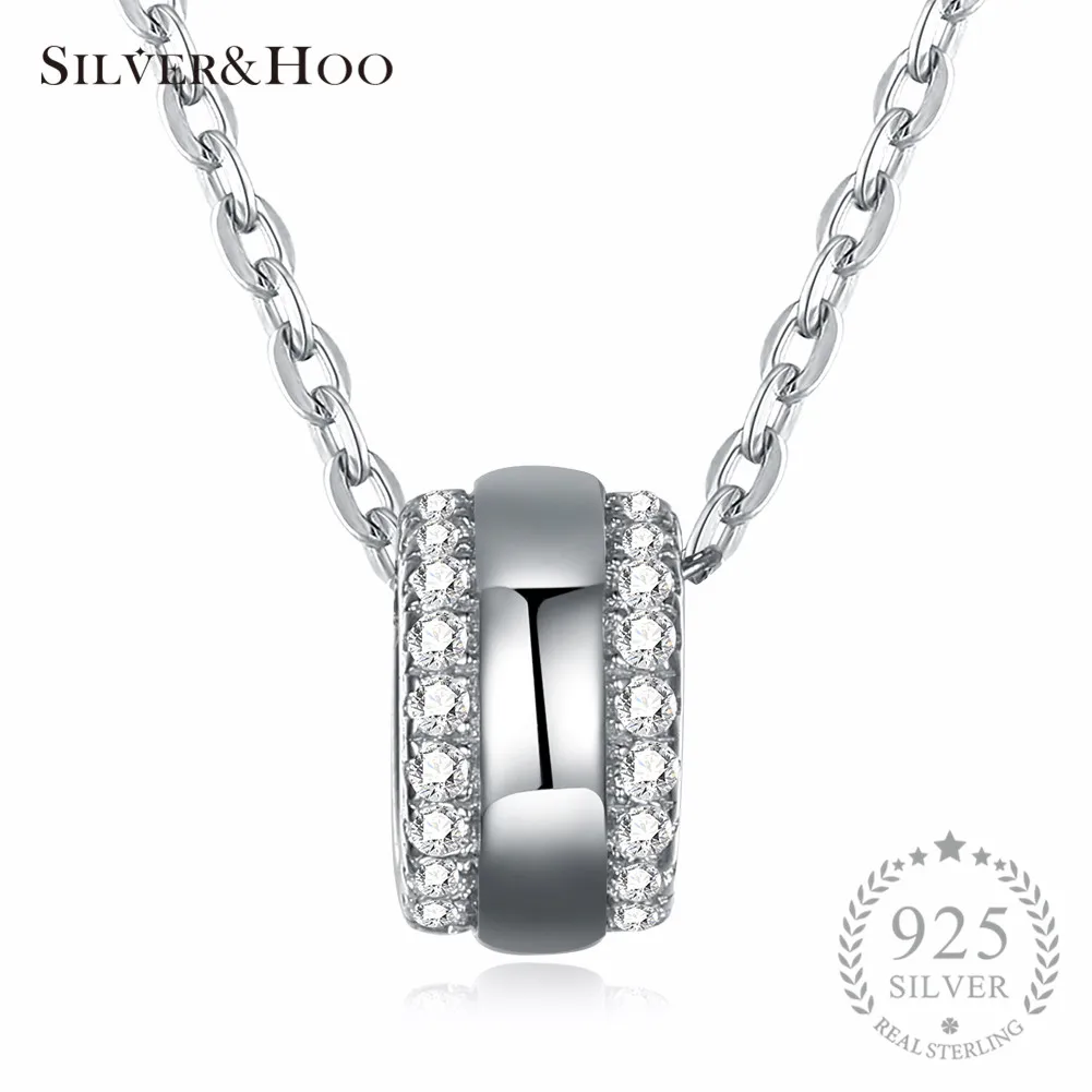 SILVERHOO Настоящее 925 пробы Серебряные Круглые Подвески с прозрачным цирконием CZ высокое качество ювелирные украшения для женщин девочек