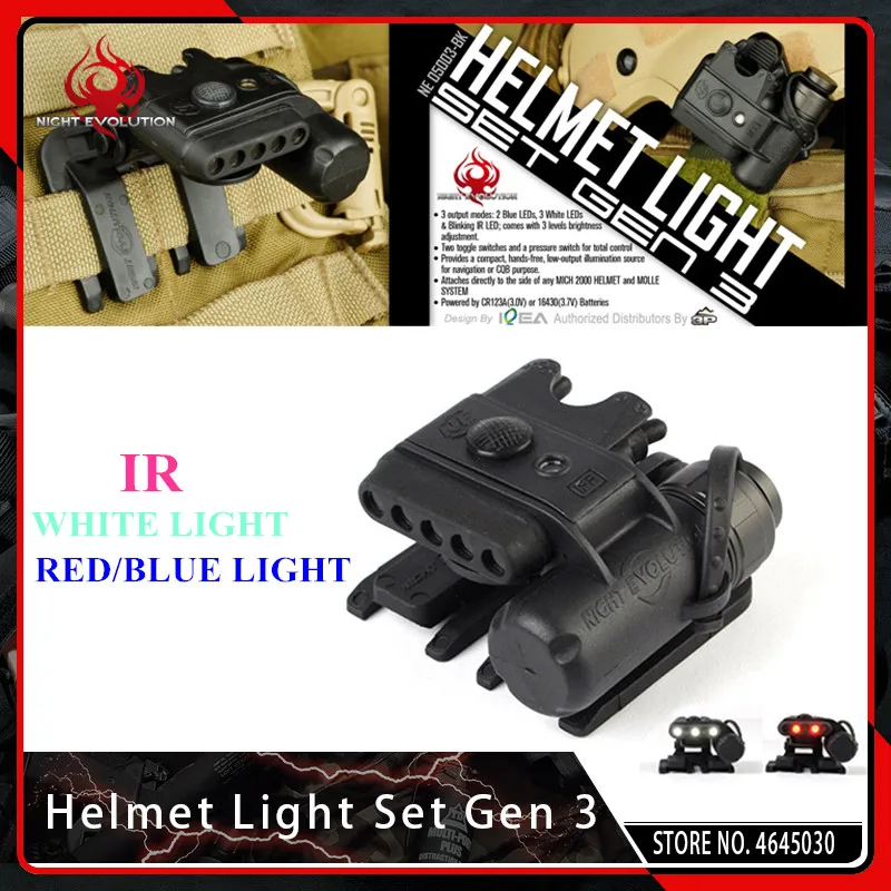 Evolução da Noite Capacete Tático Conjunto 3 Airsoft Branco & Vermelho Infravermelho Led Arma Lanterna 360 Girar Preto Tan Luz Gen