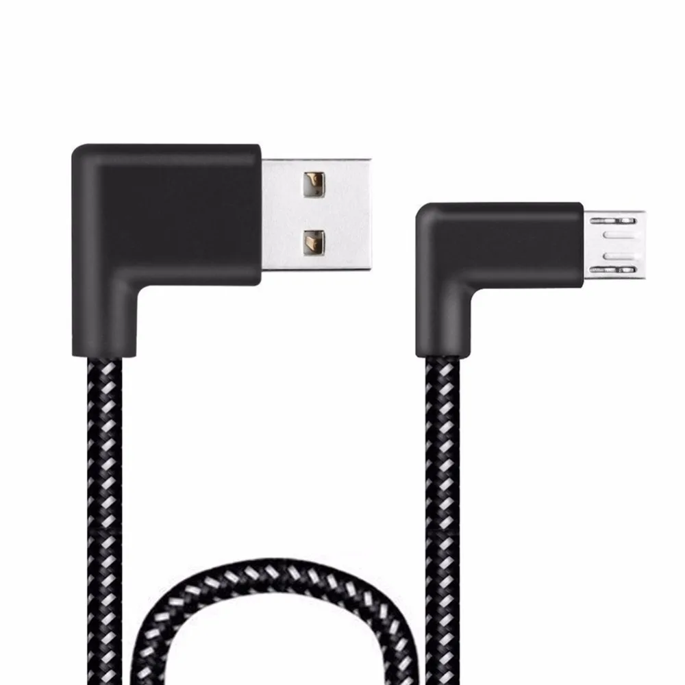 

STF09 R Connector Micro Usb Charging Cable 90 Degree Right Angle Black Nylon Braid Data Sync Transfer Cord Wire Line