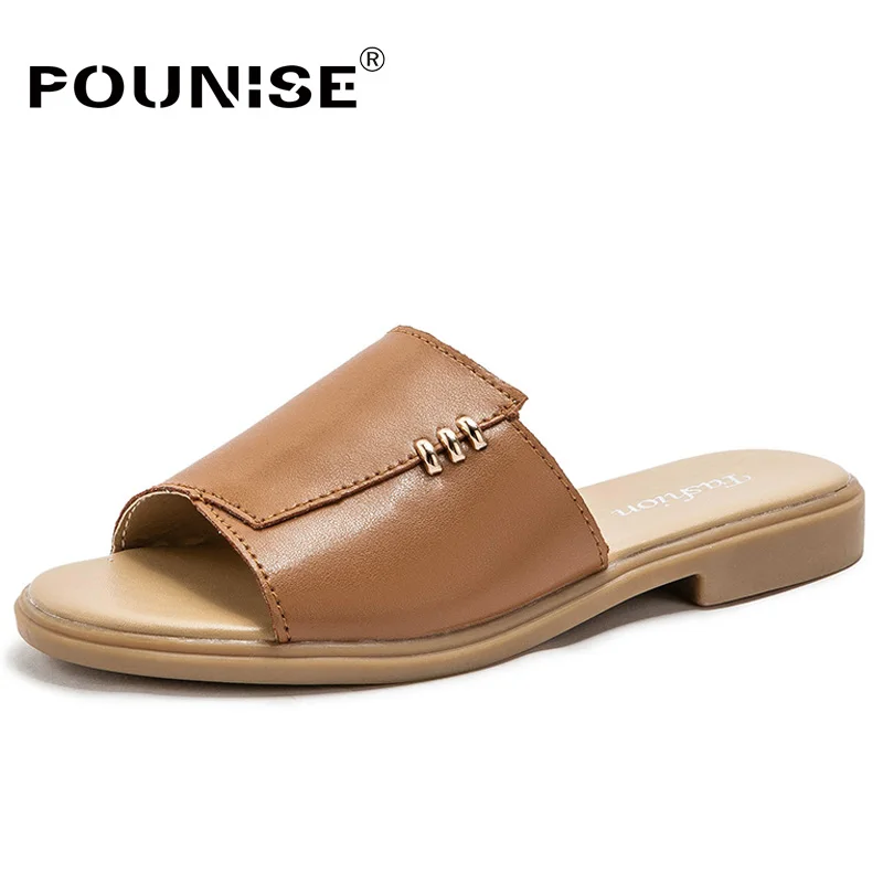 

Plus Size 35-41 Women Slippers Genuine Leather summer woman shoes fashion Slides Ladies flats beach Slippers Female Flip-flops