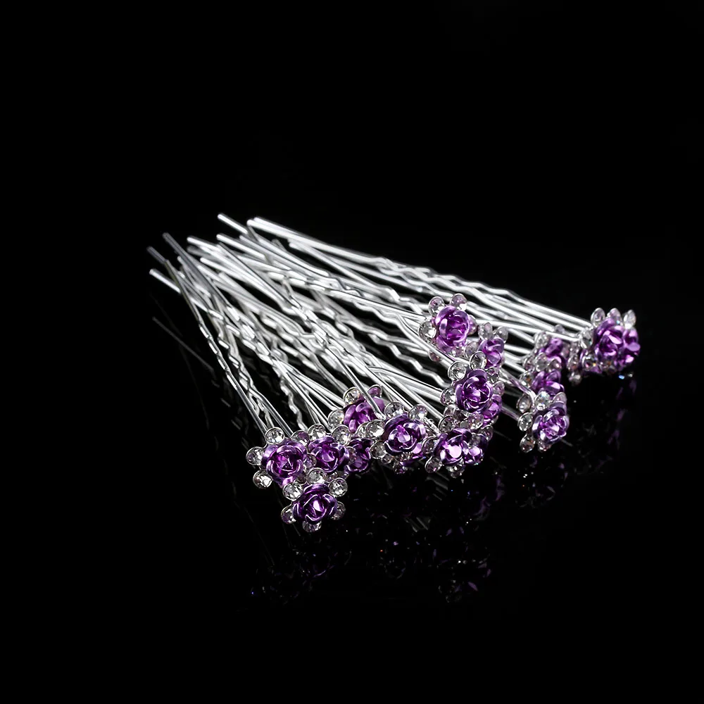 purple 20 шт. свадебные заколки для волос со стразами заколки для волос Головные уборы Инструменты для укладки волос аксессуары для ювелирных изделий - Цвет: purple