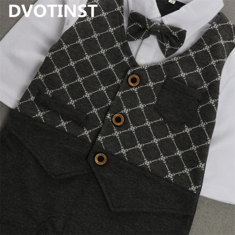 Dvotinst/Одежда для маленьких мальчиков клетчатый джентльменский комбинезон с галстуком-бабочкой, одежда для маленьких детей, Свадебный комбинезон, костюм на день рождения