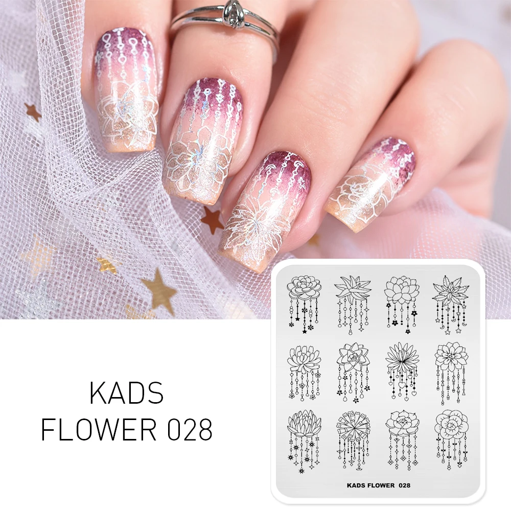 KADS шаблон для ногтей DIY штамп изображения пластины прямоугольник ногтей штамповки пластины цветочный узор штамповка Шаблон трафарет Инструменты