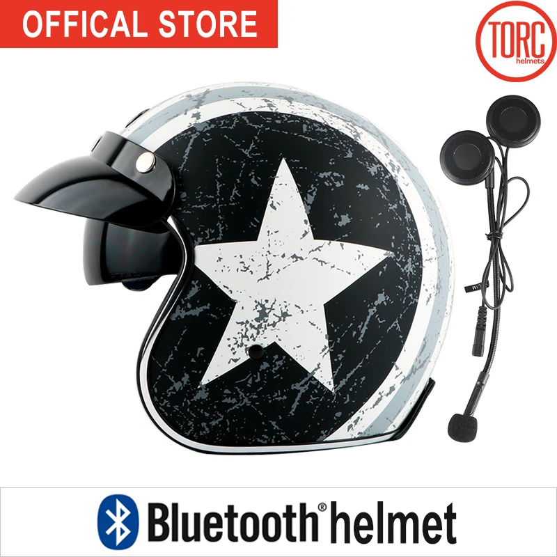 Мотоциклетный шлем rcycle с Bluetooth винтажный открытым лицом 3/4 внутренним козырьком