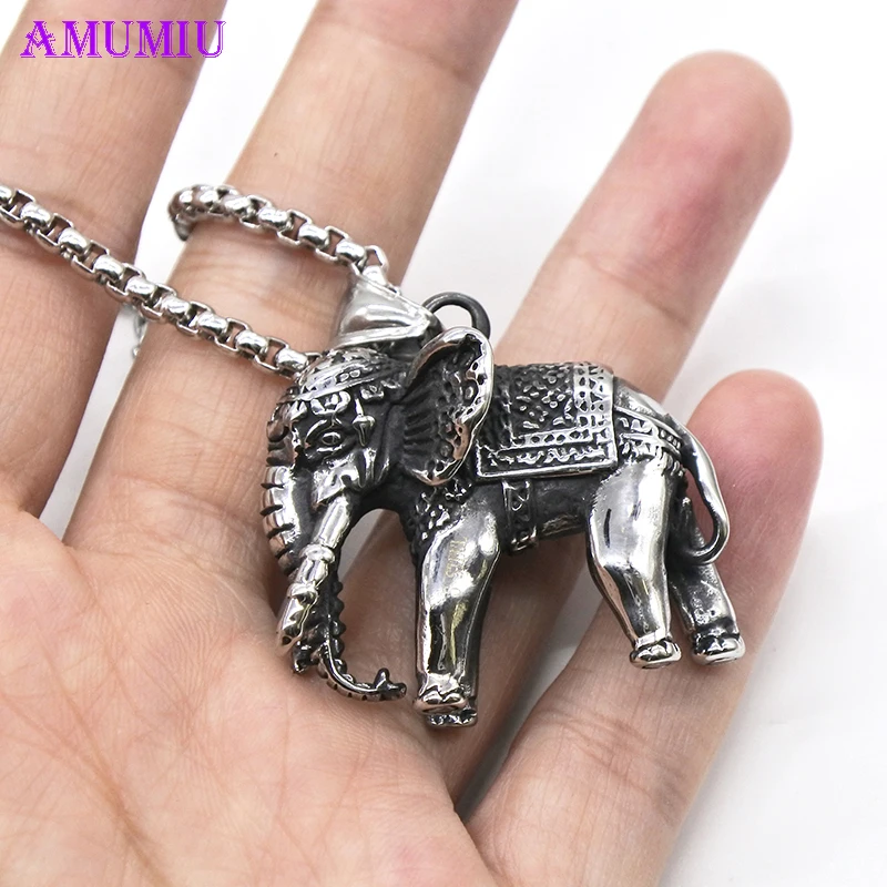 

AMUMIU mammoth pendant punk rock elephant necklace stainless steel biker jewelry heavy metal men accessories new trendy P044