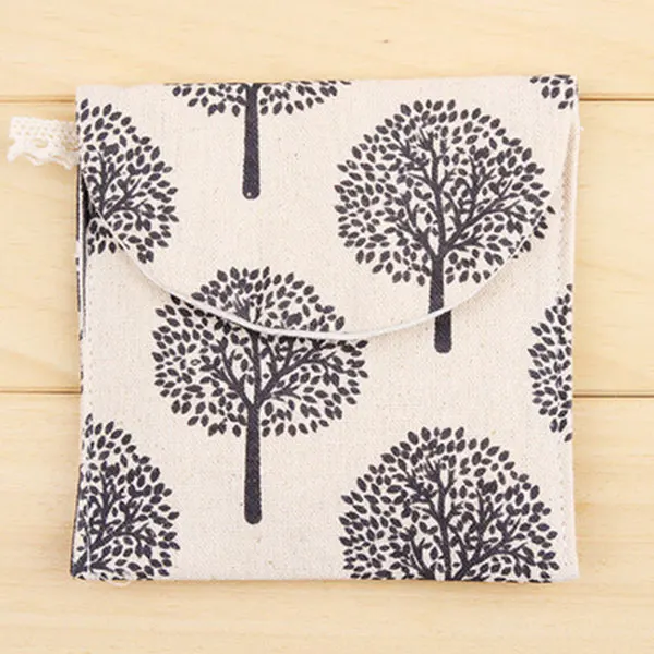 beige trees Горячие прекрасные очаровательные милые короткие хлопковые Мультяшные мешочки для прокладок санитарное полотенце для хранения Путешествия сумка H66 - Цвет: beige trees