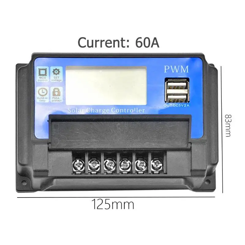 40A/50A/60A 12/24 V автоматический Солнечный контроллер заряда общего контроллер ЖК-дисплей Экран Солнечный контроллер зарядки
