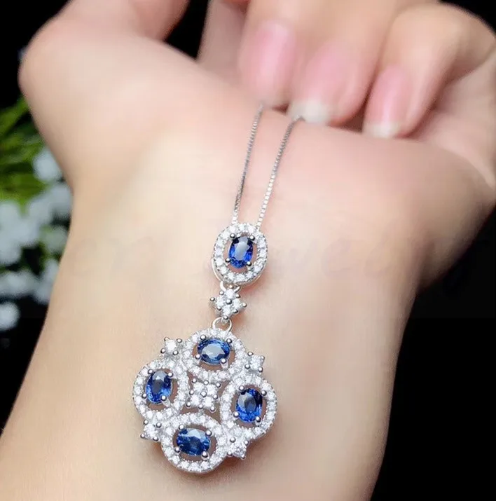 Сапфировое Ожерелье Подвеска 925 серебро натуральный синий сапфир 0.35ct* 5 шт драгоценный камень# B18110102