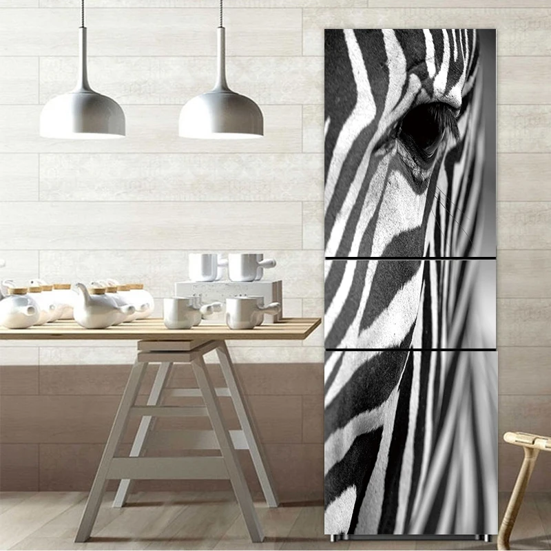 

60x150cm/60x180cm zebra Animal Pattern Fridge Sticker PVC Refrigerator Door Kitchen Self-adhesive Wall Stickers Decor