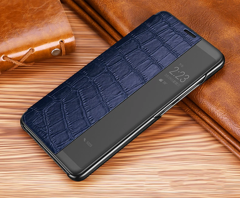 Original Auto Sleep Awake Smart Flip Case For Huawei P20 Pro Mate 10 Pro Luxury Crocodile Genuine Leather Case P20 Cover Mate 10